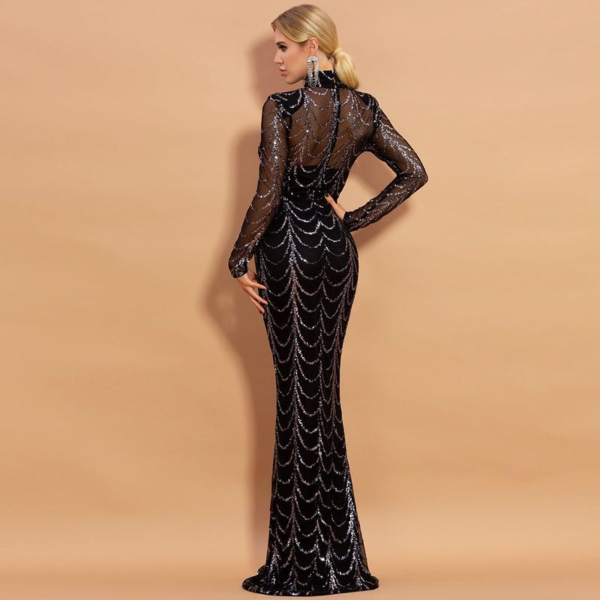 Sequins Women Maxi Dresses Long Sleeve Female Party Dresses - Image 3